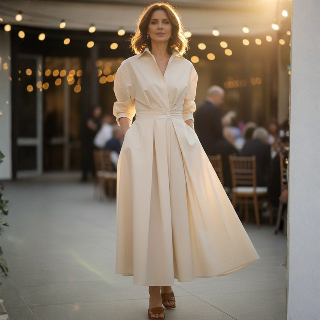 Vestido Camisero Mujer Cintura Marcada Falda Amplia Midi