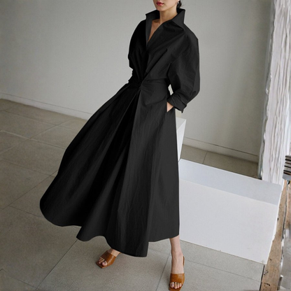 Vestido Camisero Mujer Cintura Marcada Falda Amplia Midi
