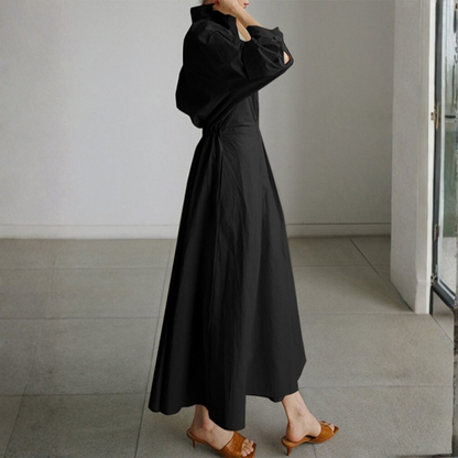 Vestido Camisero Mujer Cintura Marcada Falda Amplia Midi