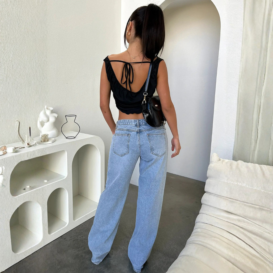 Pantalones Vaqueros Mujer Corte Recto Cintura Media Anchos