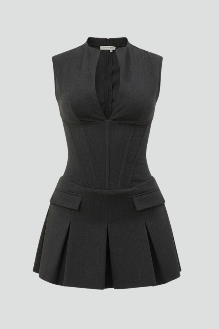 Vestido Minivestido Mujer Plisado Escote Pronunciado