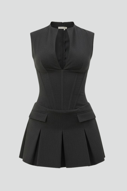Vestido Minivestido Mujer Plisado Escote Pronunciado