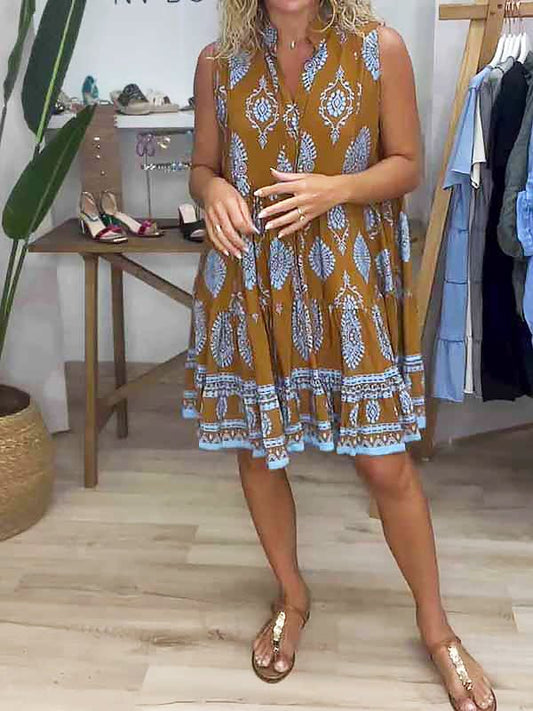 Vestido Mini Mujer Sin Mangas Estampado Bohemio - Mavetta