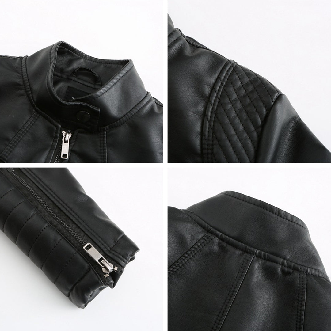 Chaqueta Mujer de Cuero con Mangas Acanaladas Ajuste Elegante