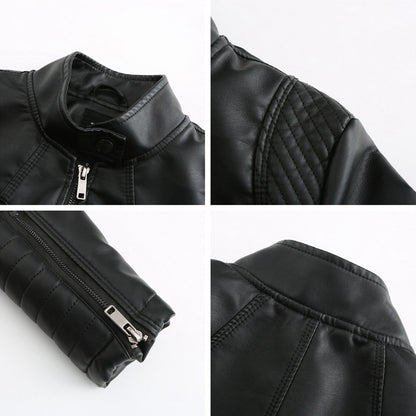 Chaqueta Mujer de Cuero con Mangas Acanaladas Ajuste Elegante