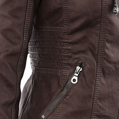 Chaqueta Mujer Imitación Cuero Impermeable con Capucha