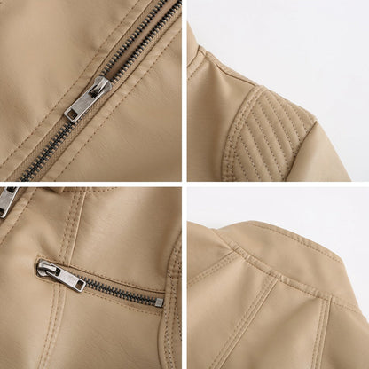 Chaqueta Mujer de Cuero con Mangas Acanaladas Ajuste Elegante