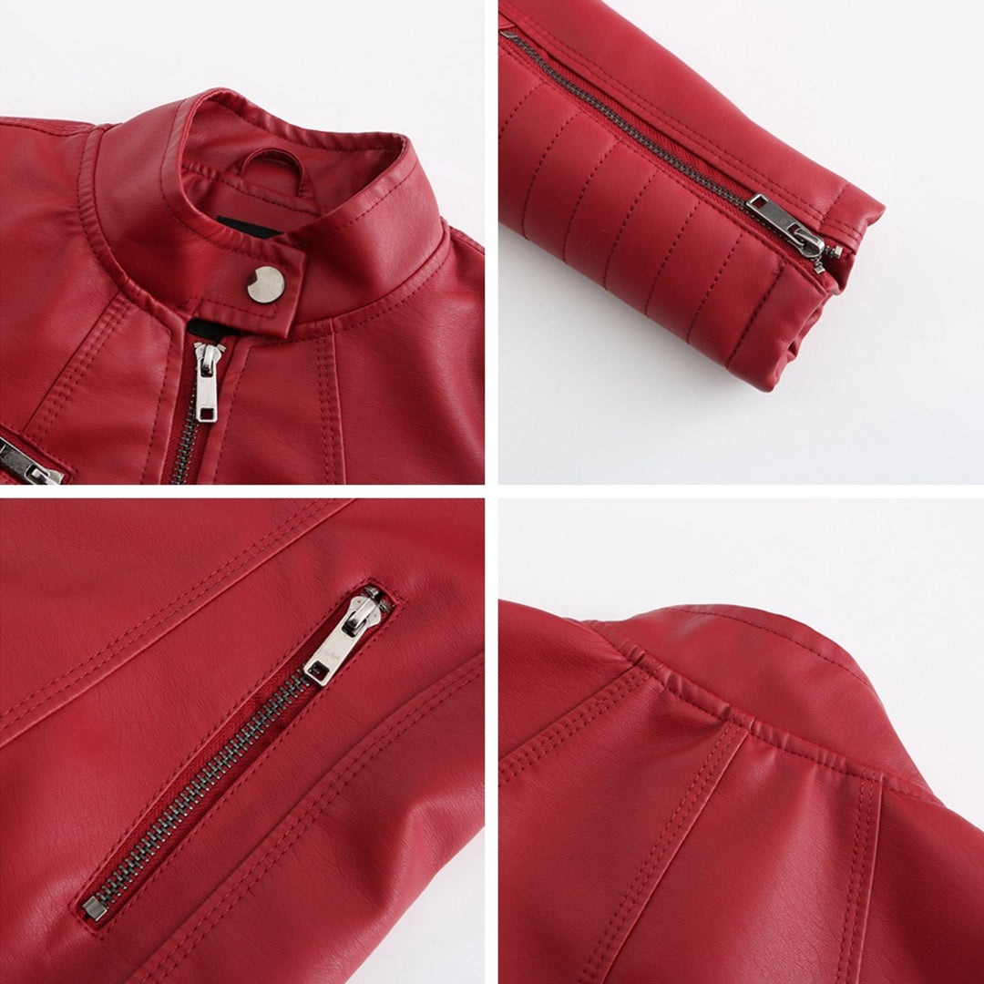 Chaqueta Mujer de Cuero con Mangas Acanaladas Ajuste Elegante