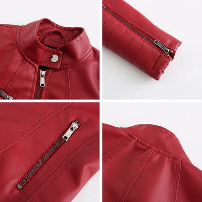 Chaqueta Mujer de Cuero con Mangas Acanaladas Ajuste Elegante