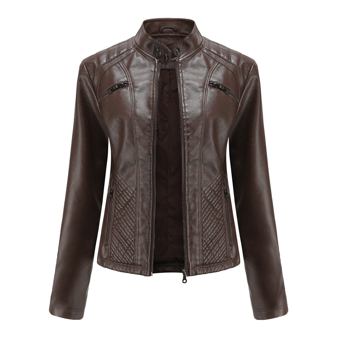 Chaqueta Biker Mujer de Cuero con Cremallera Clásica