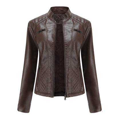 Chaqueta Biker Mujer de Cuero con Cremallera Clásica