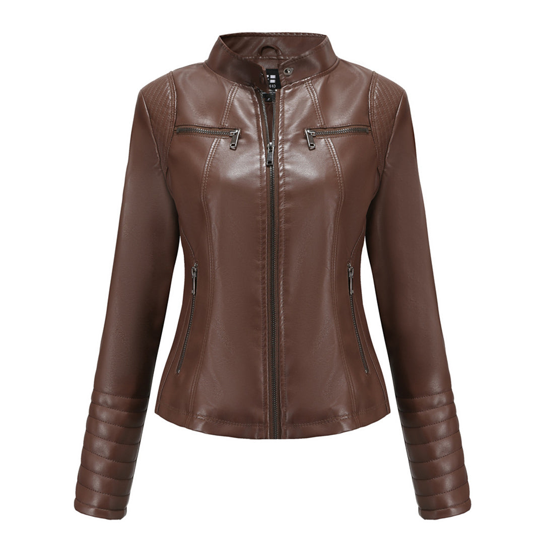 Chaqueta Mujer de Cuero con Mangas Acanaladas Ajuste Elegante