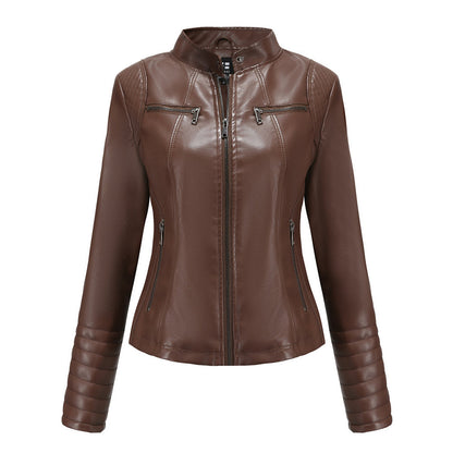 Chaqueta Mujer de Cuero con Mangas Acanaladas Ajuste Elegante