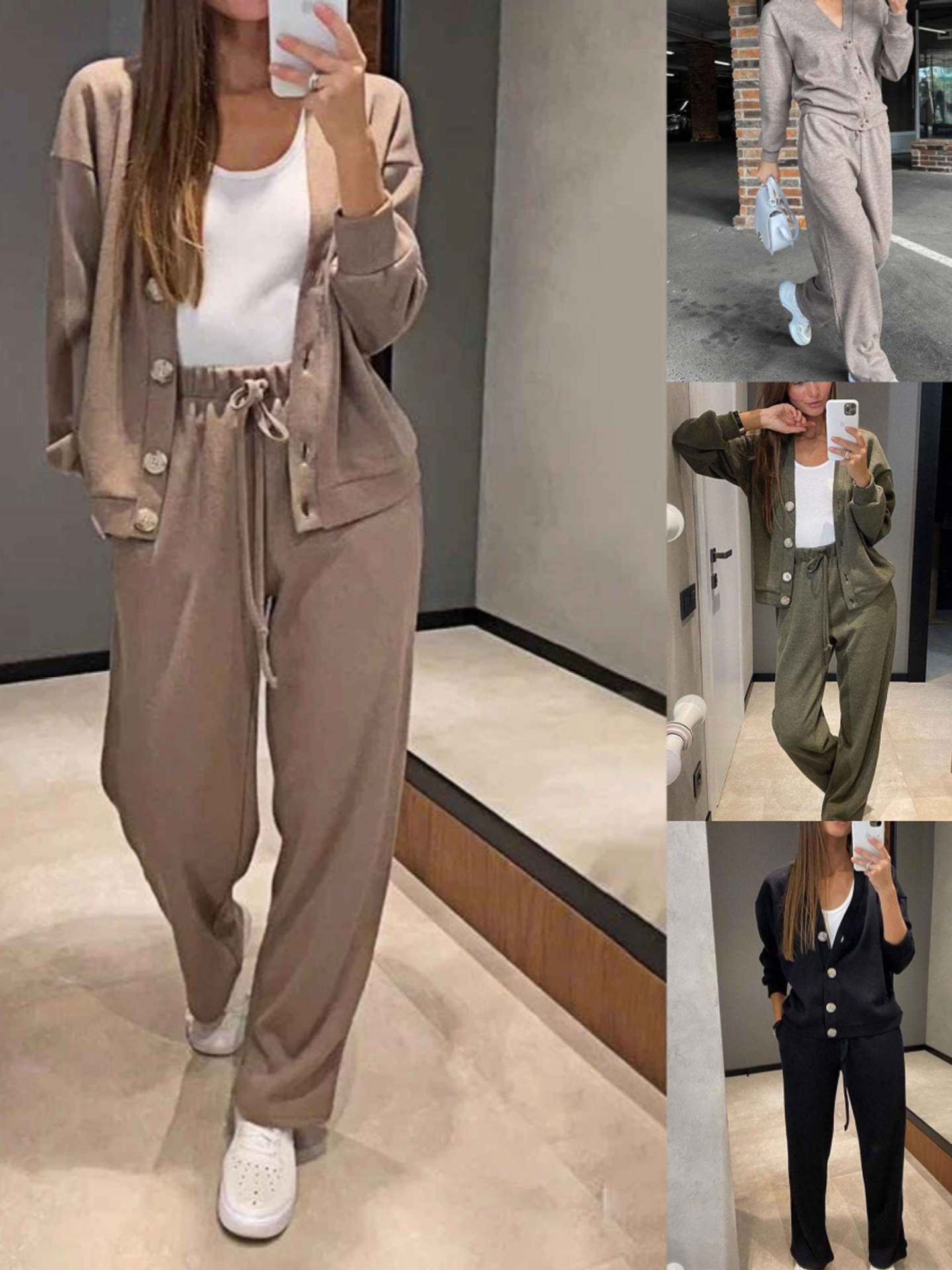 Conjunto Mujer de Punto Ligero Cárdigan y Pantalón Comodo