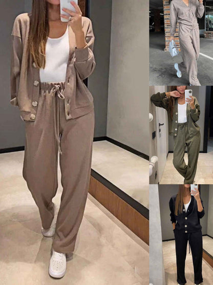 Conjunto Mujer de Punto Ligero Cárdigan y Pantalón Comodo