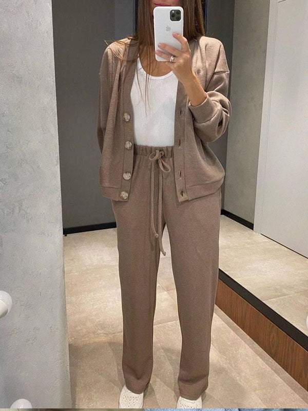 Conjunto Mujer de Punto Ligero Cárdigan y Pantalón Comodo