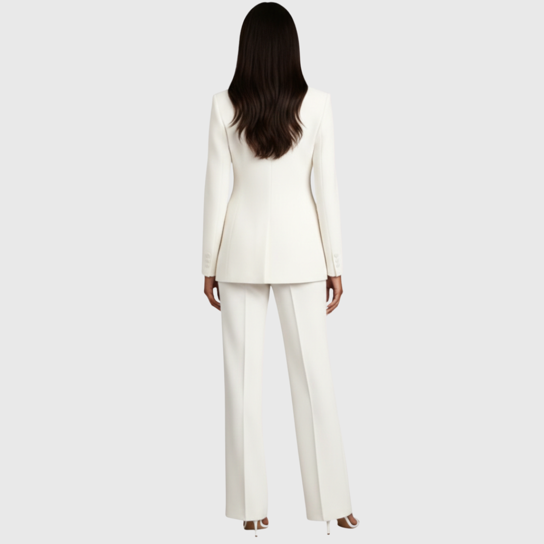 Conjunto Mujer Traje Formal Blazer Largo Estructurado Pantalón Recto