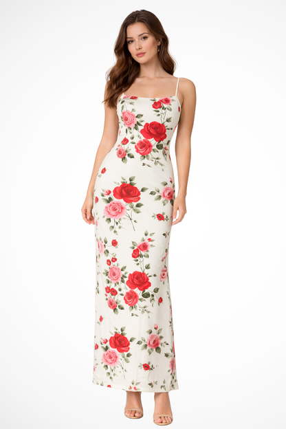 Vestido maxi mujer con tirantes finos y estampado floral - Mavetta