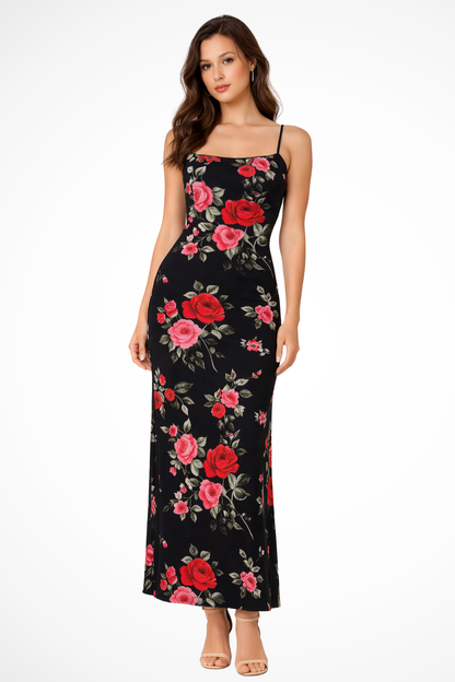 Vestido maxi mujer con tirantes finos y estampado floral
