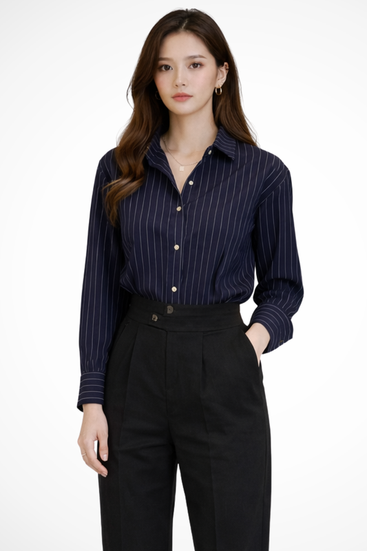 Camisa Mujer de Algodón Manga Larga Cuello de Solapa Botones - Mavetta