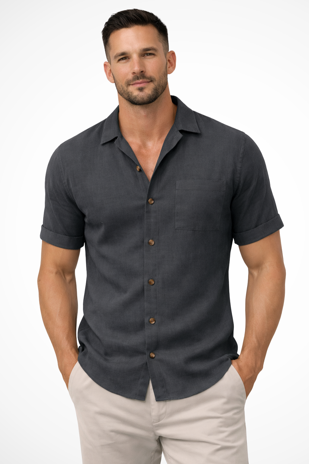 Camisa hombre manga corta botones verano ligera