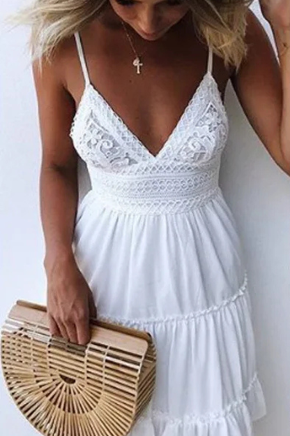 Vestido midi mujer de encaje tirantes finos espalda descubierta