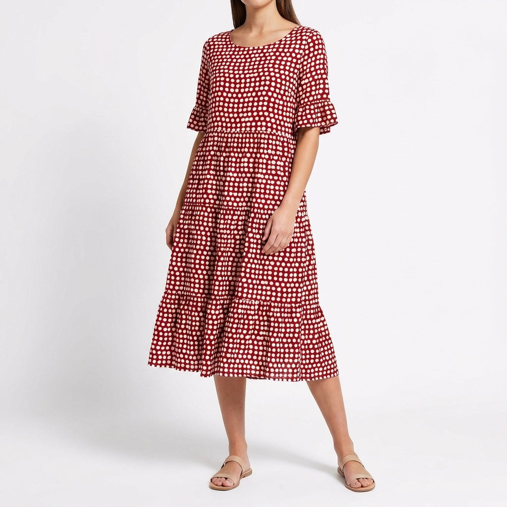 Vestido Midi Mujer Escalonado Manga Volante