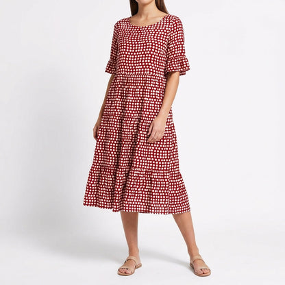 Vestido Midi Mujer Escalonado Manga Volante