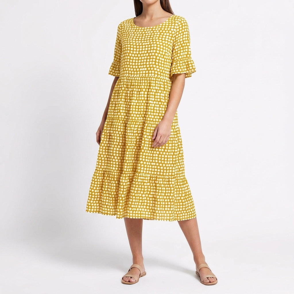 Vestido Midi Mujer Escalonado Manga Volante