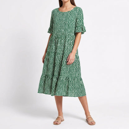 Vestido Midi Mujer Escalonado Manga Volante