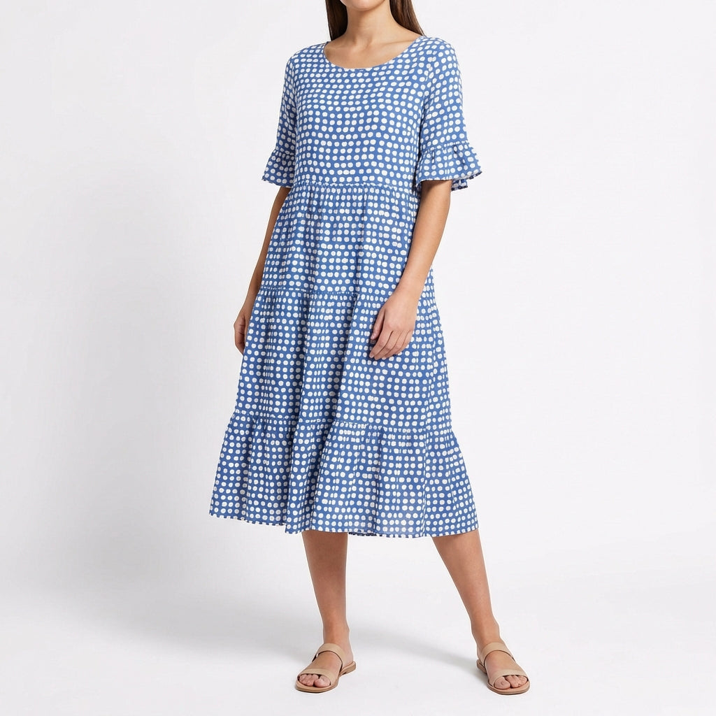 Vestido Midi Mujer Escalonado Manga Volante