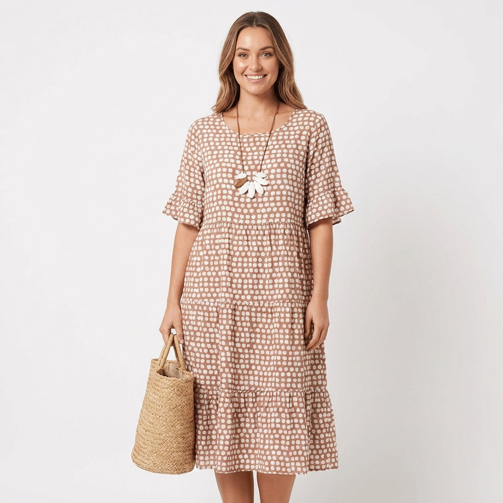 Vestido Midi Mujer Escalonado Manga Volante - Mavetta