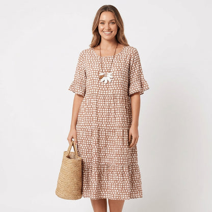 Vestido Midi Mujer Escalonado Manga Volante - Mavetta