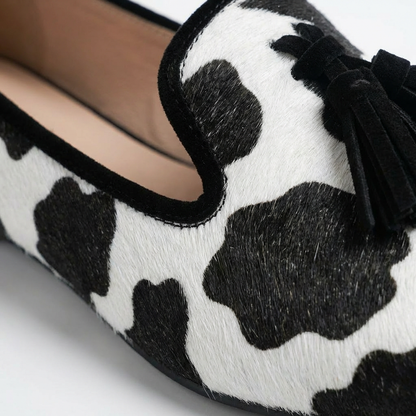Mocasines Mujer Estampado Borlas Punta Redonda
