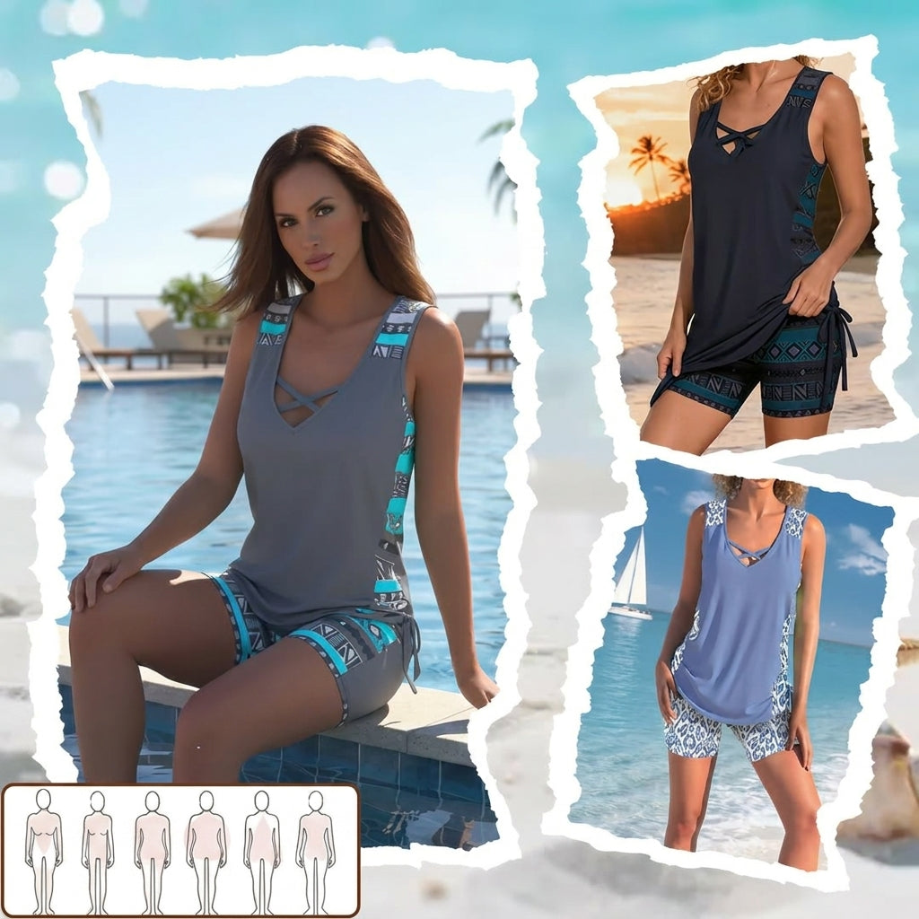 Tankini Mujer Estampado con Short Ajuste Cómodo