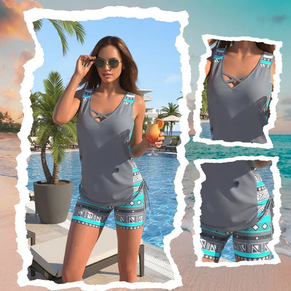 Tankini Mujer Estampado con Short Ajuste Cómodo