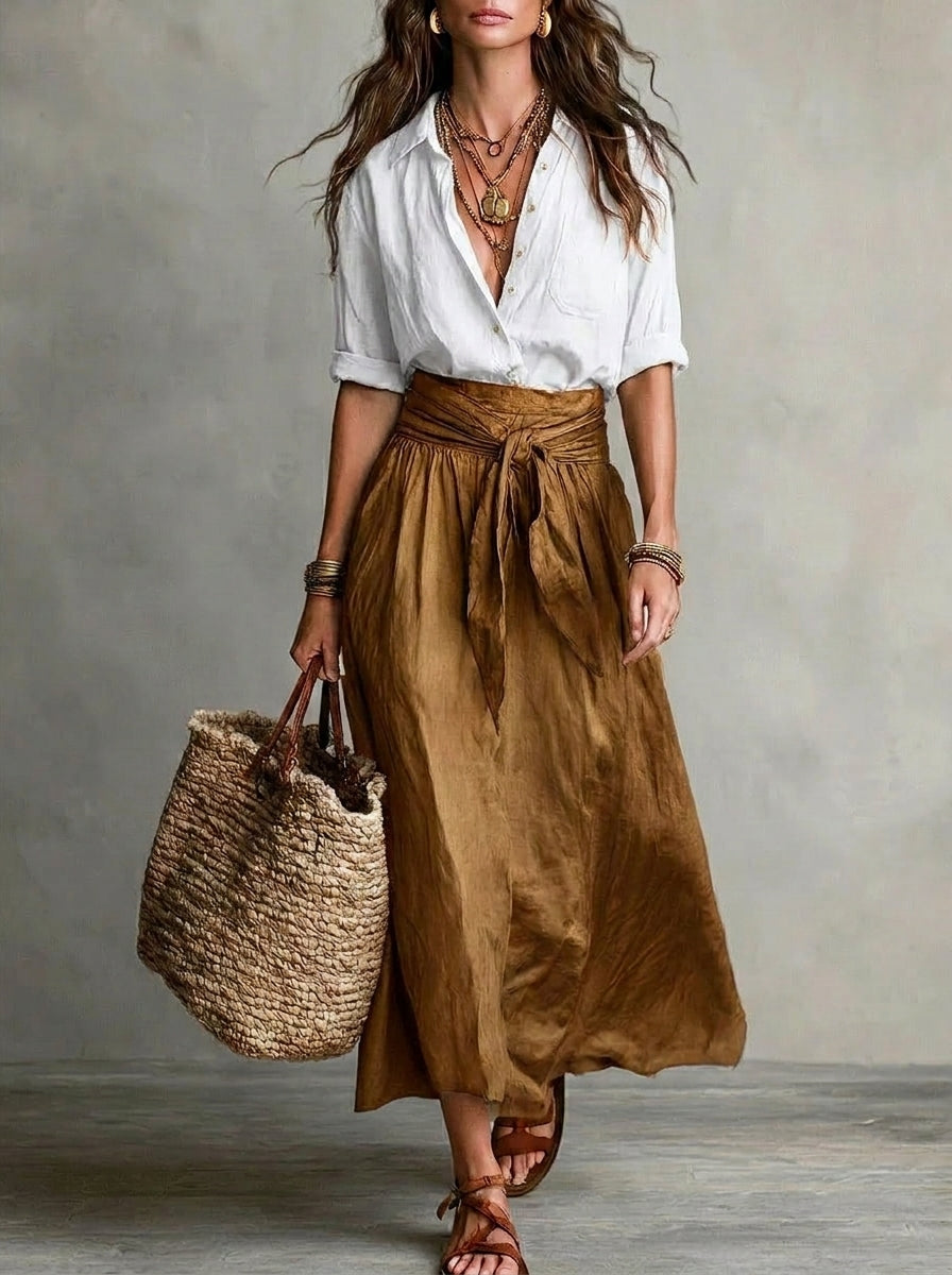 Conjunto Mujer Falda y Blusa Fluida Estilo Bohemio