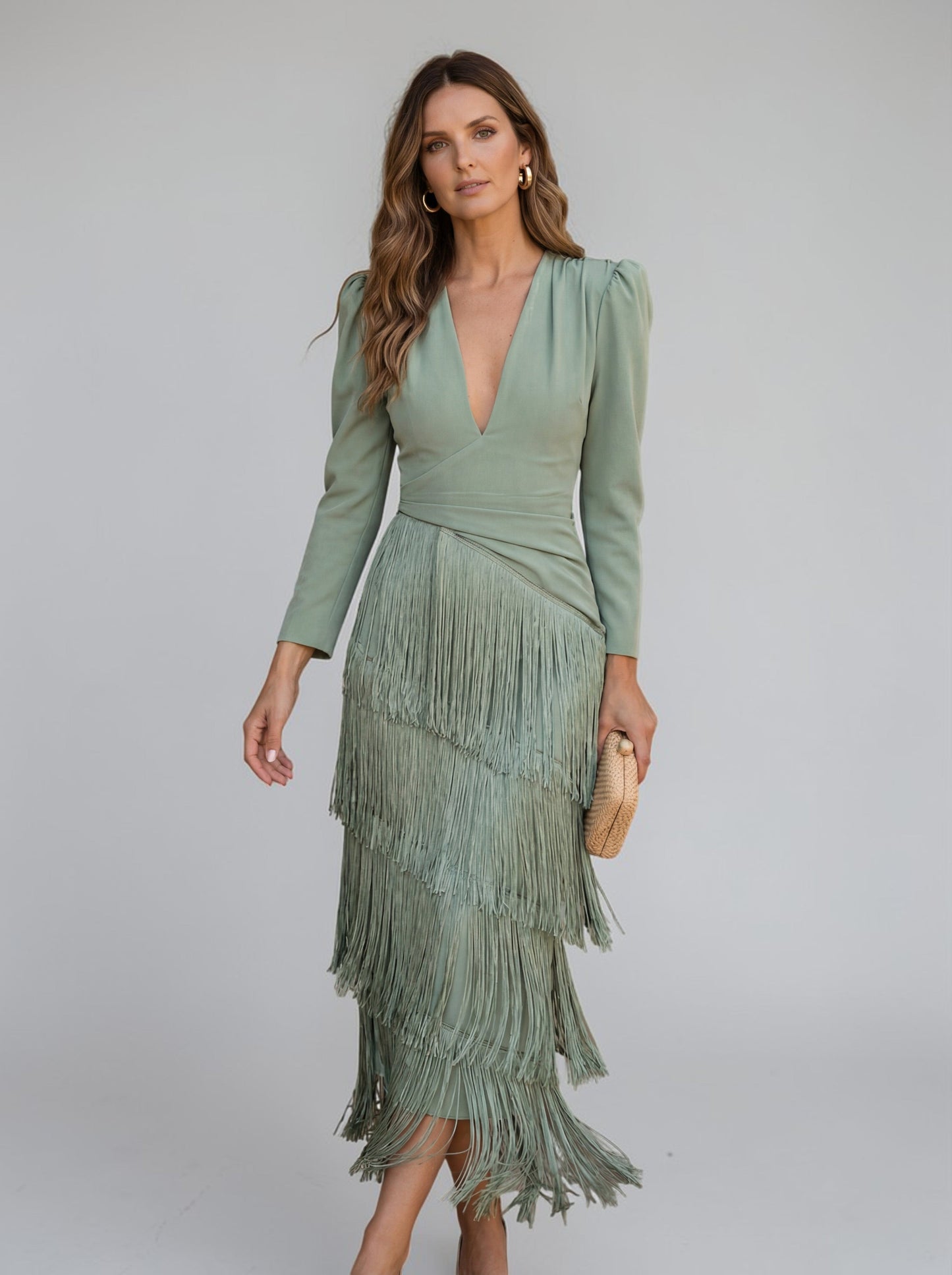 Vestido Mujer Elegante con Flecos Ajuste Clásico
