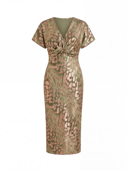 Vestido midi mujer fluido con lazo en cintura estampado