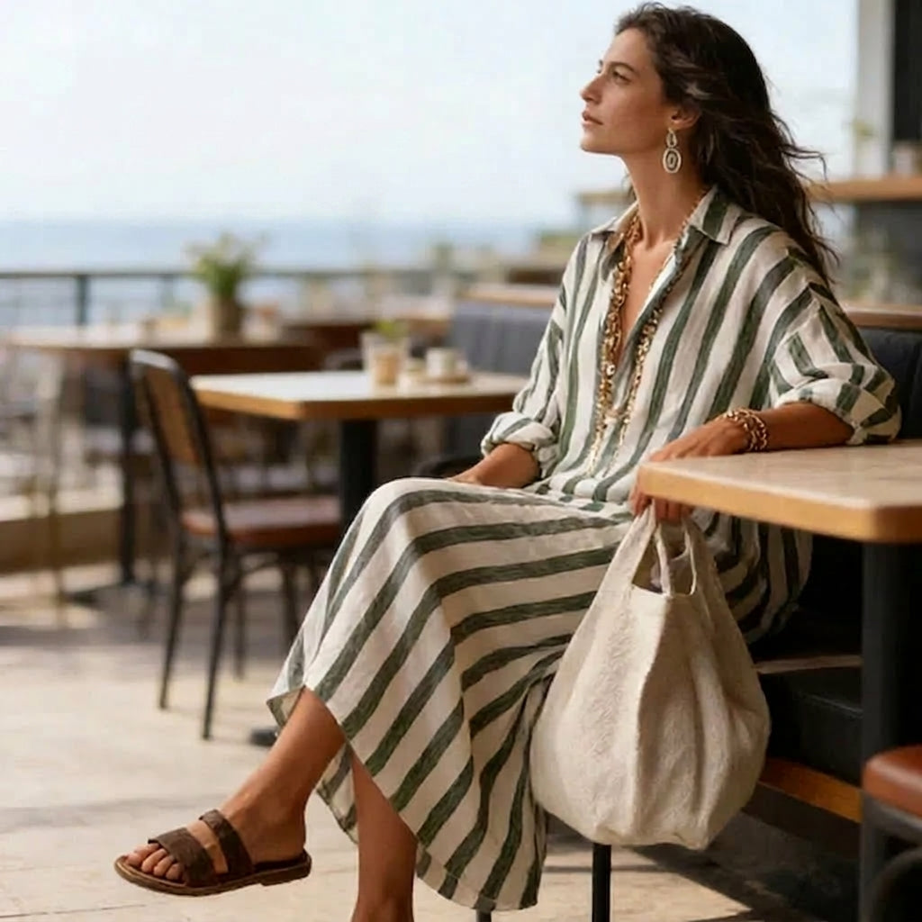 Vestido camisero largo mujer de rayas fluido
