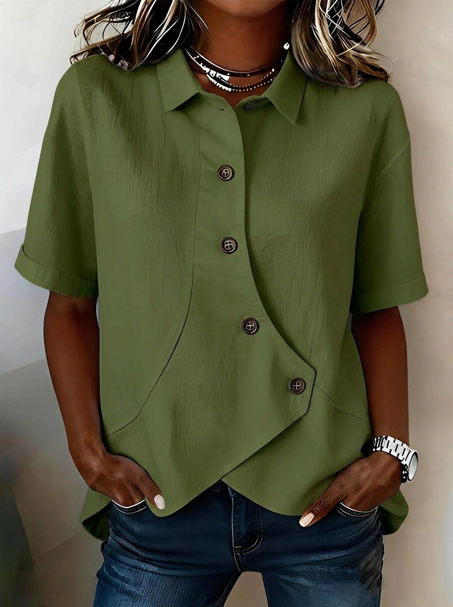 Blusa Mujer de Perlas Botones Asimétrica
