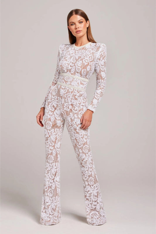 Mono Mujer de Encaje Floral Manga Larga Cuello Redondo Entallado - Mavetta