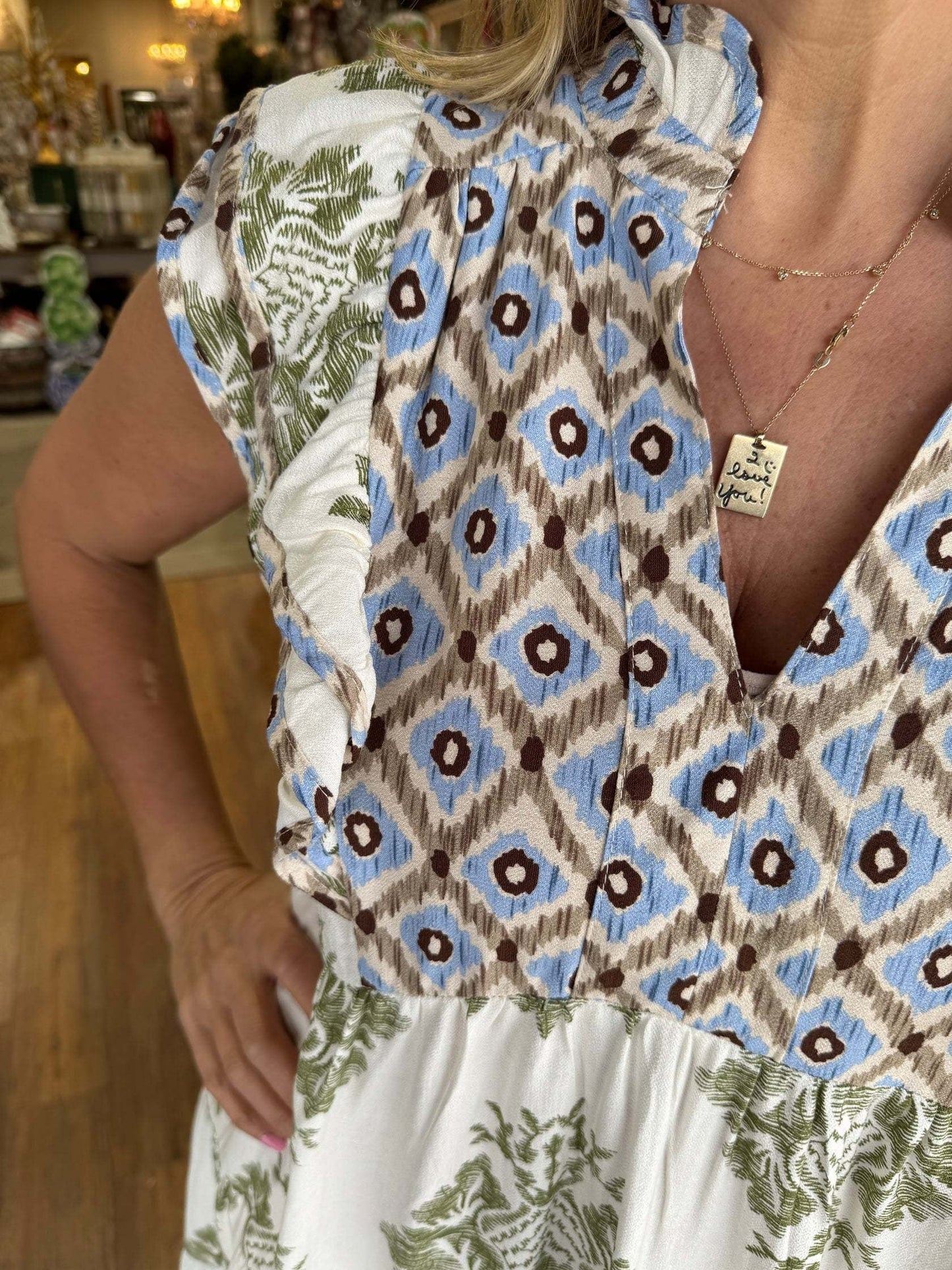 Vestido Mujer Floral Sin Mangas Cuello de Volantes