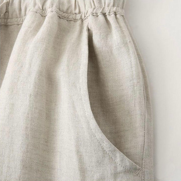 Pantalones Lino Hombre Corte Recto Cintura Elástica