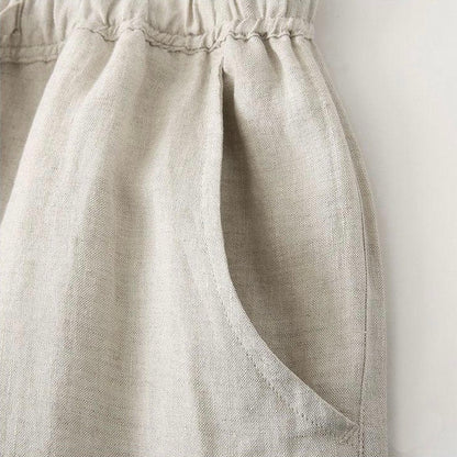 Pantalones Lino Hombre Corte Recto Cintura Elástica