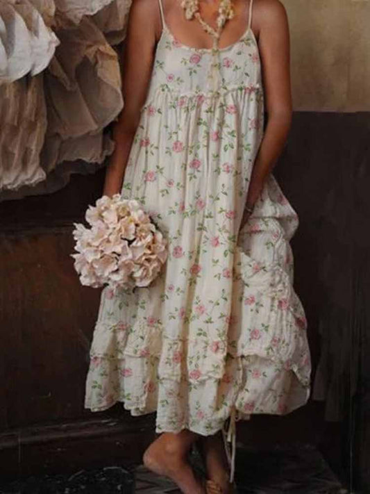 Vestido midi mujer de tela ligera con volantes decorativos - Mavetta