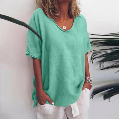 Camiseta Mujer Algodón Corte Holgado Cuello Redondo