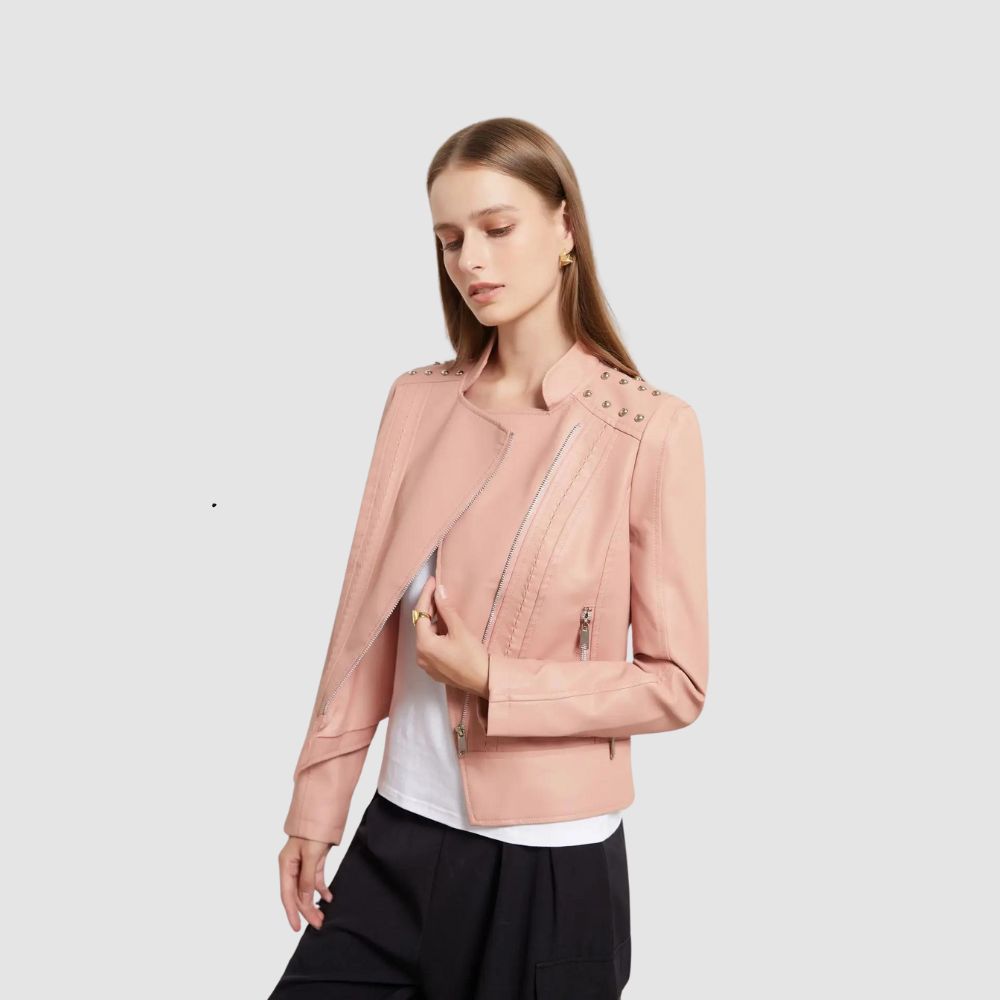 Chaqueta Mujer de Cuero Ajuste Slim Estilo Moderno