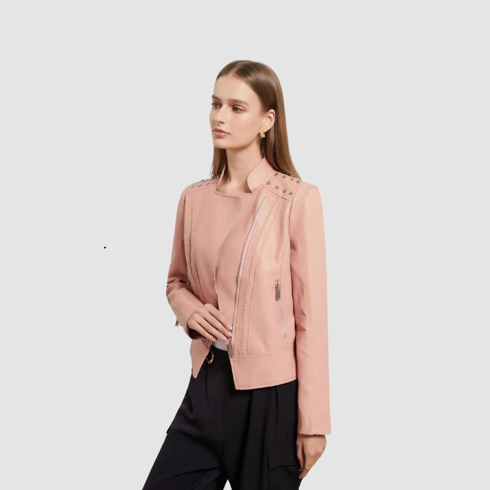Chaqueta Mujer de Cuero Ajuste Slim Estilo Moderno