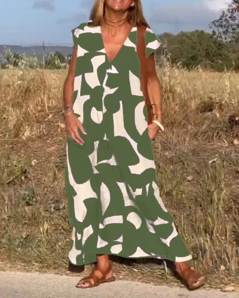 Vestido Mujer Estampado Escote en V Corte Fluido